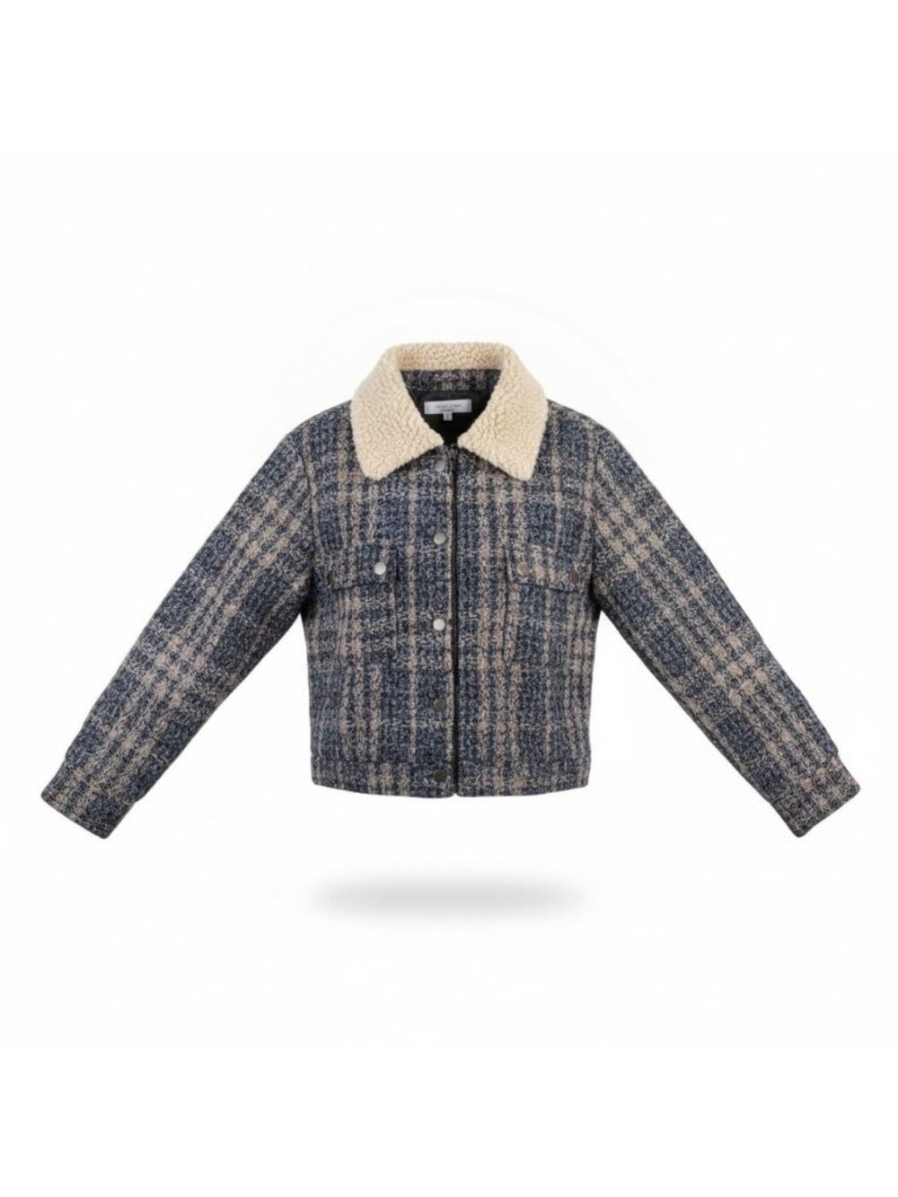 Sweet Rain Womens Blue Plaid Sherpa Collar Jacket Size M